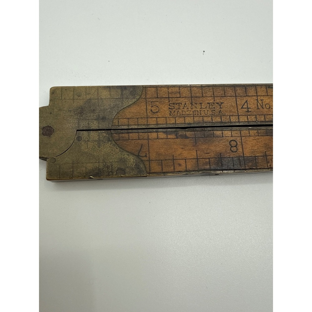Vintage Stanley No 32 1/2 Boxwood Folding Rule with Brass Caliper Slide 12 Inch
